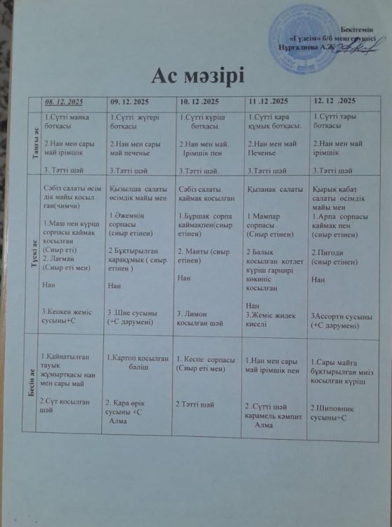 5 КҮНДІК АС МӘЗІРІ